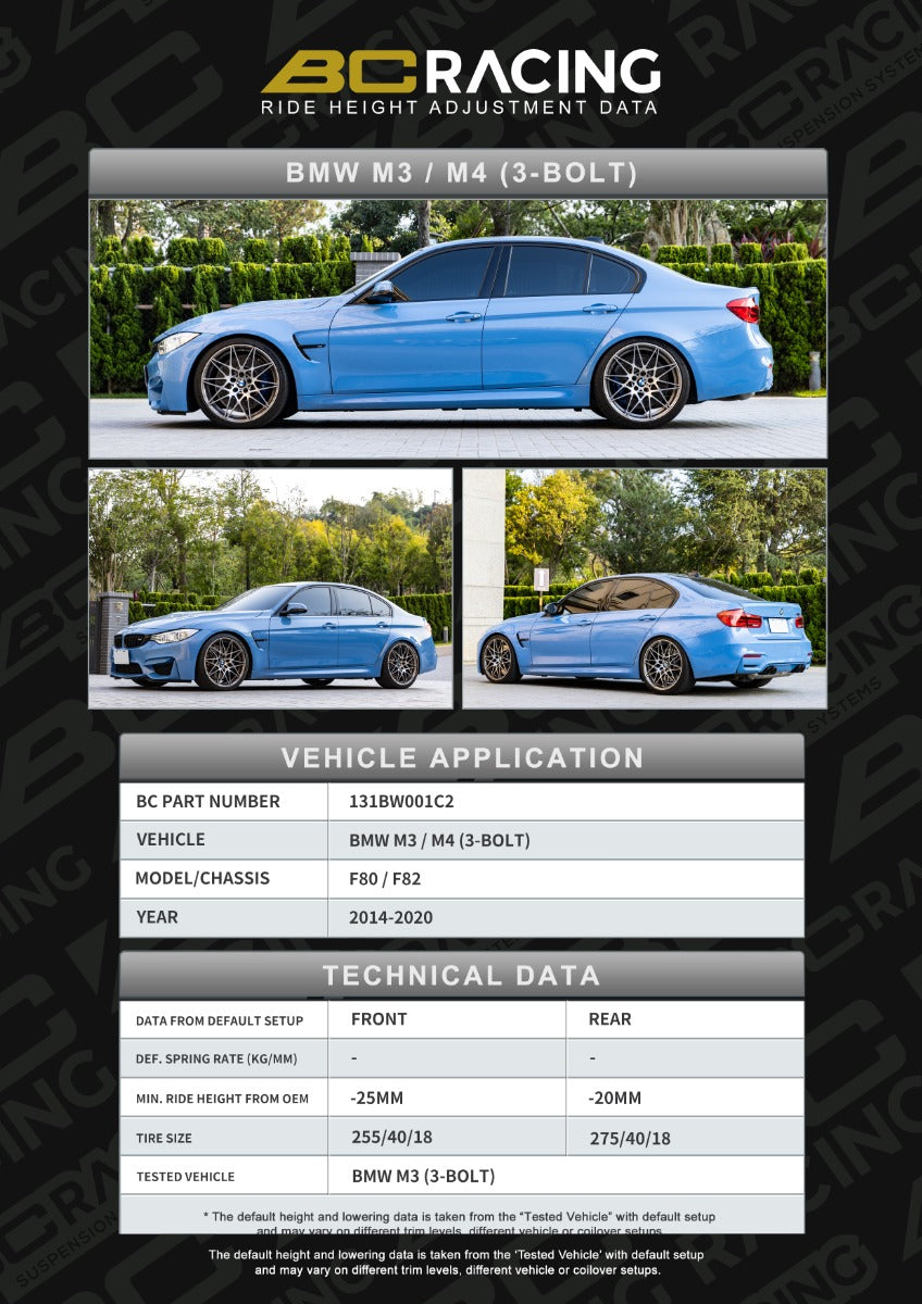 BC Racing ASP Suspension - BMW 3/4 Series F80 F82 M3 M4 (2014-2018) (3-Bolt Top Mount)