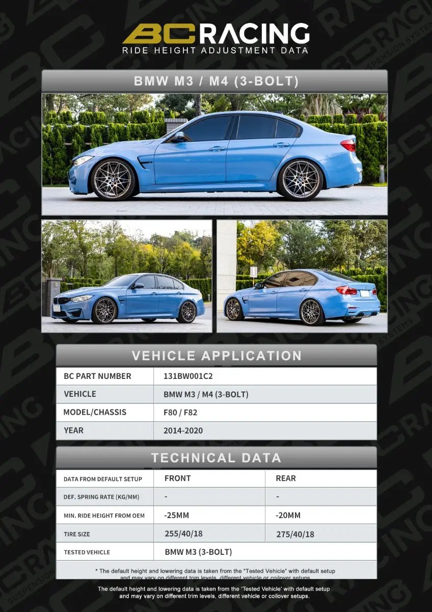 BC Racing ASP Suspension - BMW 3/4 Series F80 F82 M3 M4 (2014-2018) (3-Bolt Top Mount) BC Racing