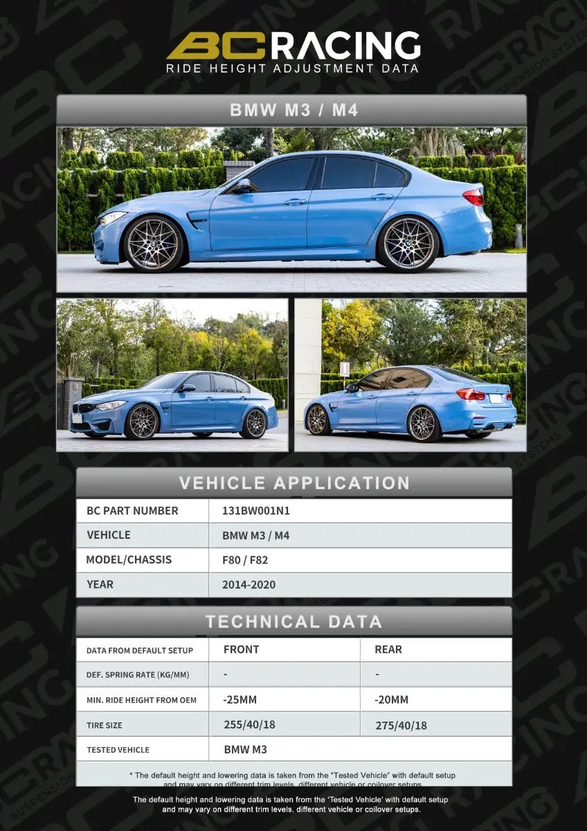 BC Racing ASP Suspension - BMW 3/4 Series F80 F82 M3 M4 (2014-2018) BC Racing