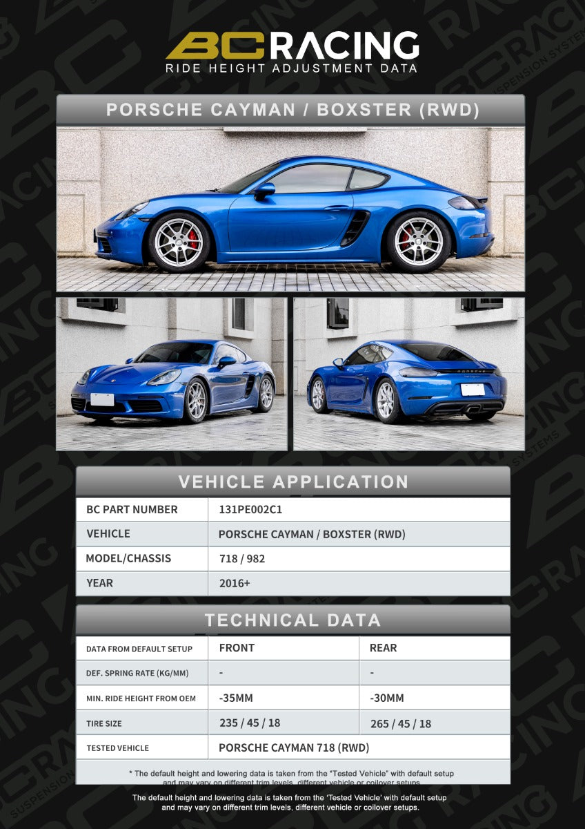 BC Racing ASP Suspension - Porsche Cayman / Boxster (RWD) 982/718 (2016+)