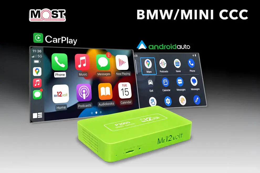 Mr12Volt MOST Bus BMW CCC M-ASK CarPlay & AA Interface - BMW E9X 3 series | E6X 5 | 6 Series | X5 E70 | X6 E71 | Mini R56 | Mini R57 | Mini R58 | Mini R59 Mr12Volt