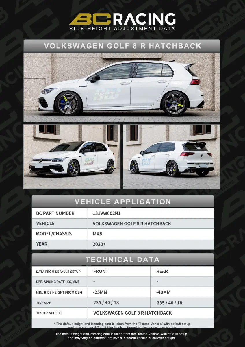 BC Racing ASP Suspension - Volkswagen Golf MK8 Variant AWD (54.5mm) (2020+) BC Racing